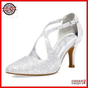Women's Closed Toe 3 Inch Heel Stiletto Pumps with Ankle Strap Wedding Party